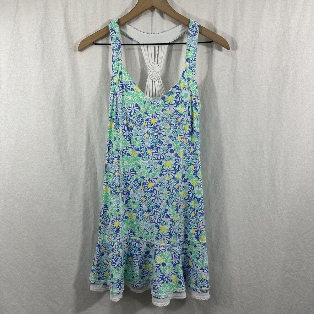 Lilly Pulitzer Luxletic Meryl Sean Tennis Blue Haven Floral Dress Womens Sz S